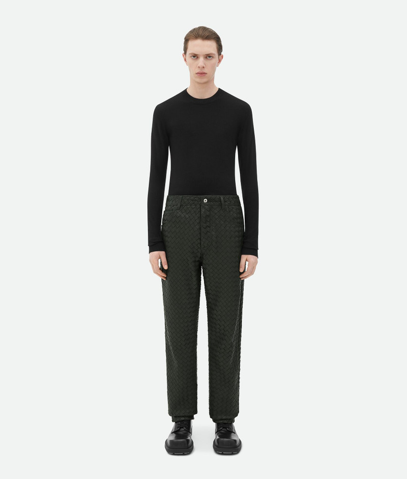 Intrecciato Leather Straight Leg Pants - 1