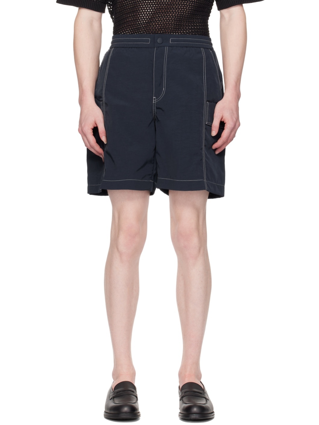 Navy Stitched Cargo Shorts - 1