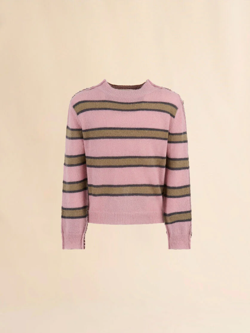 PINK STRIPED MOHAIR AND WOOL HALF-AND-HALF SWEATER - 1
