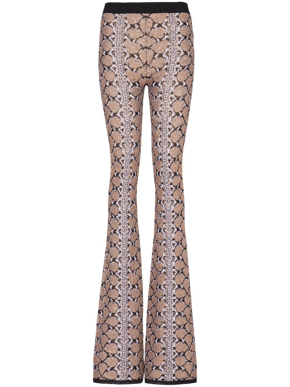 python-jacquard glittered bootcut trousers - 1