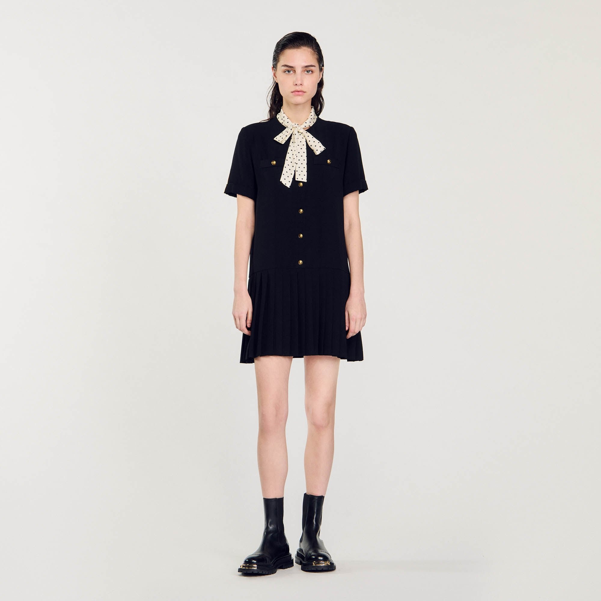 SHORT DRESS WITH POLKA DOT TIE - 3