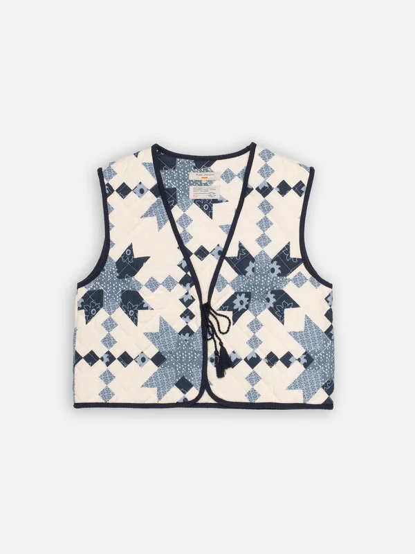 Lill Quilted Cotton Vest Offwhite/Blue - 1