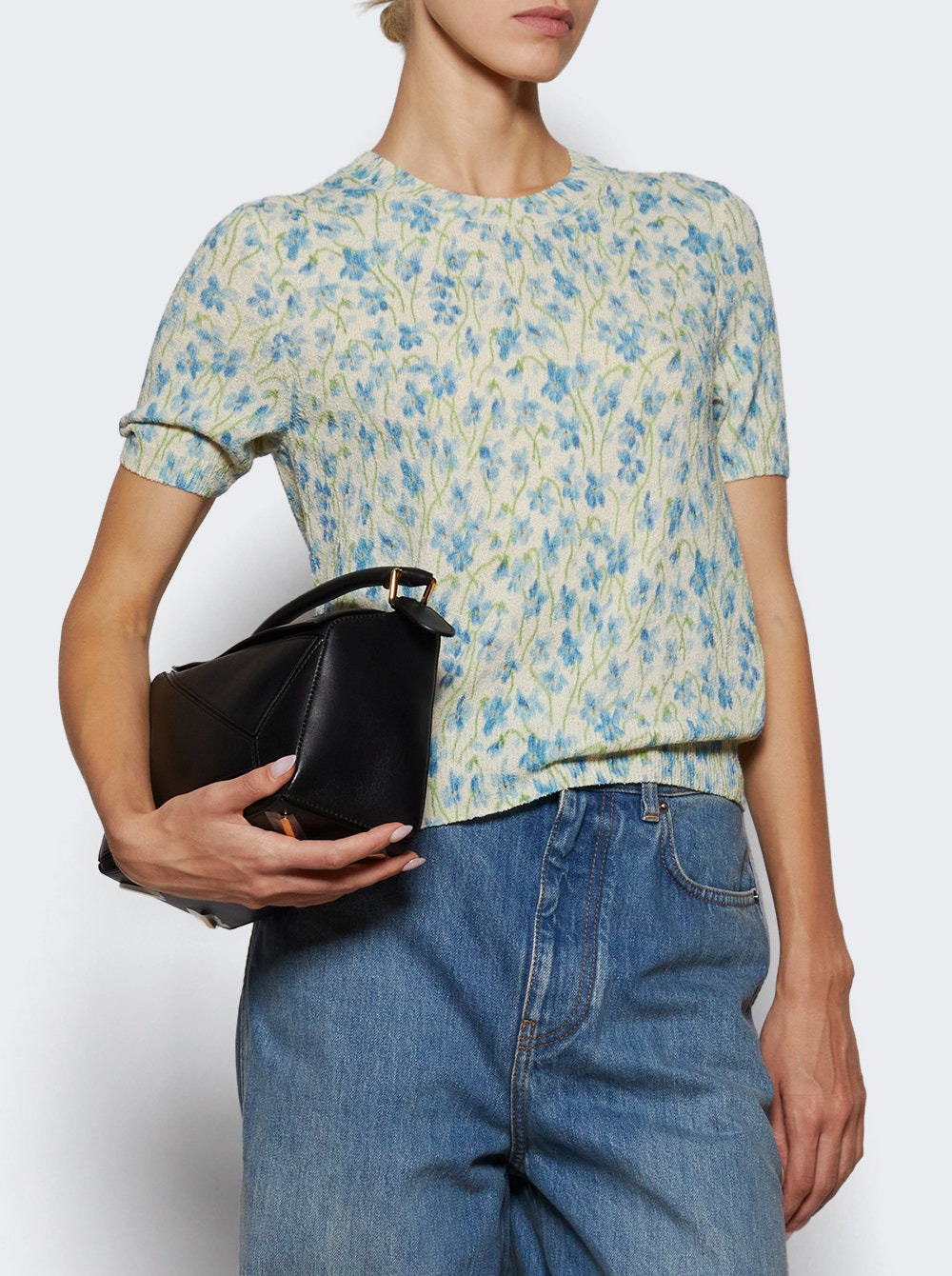 Short Sleeve Sweater Blue Floral - 2