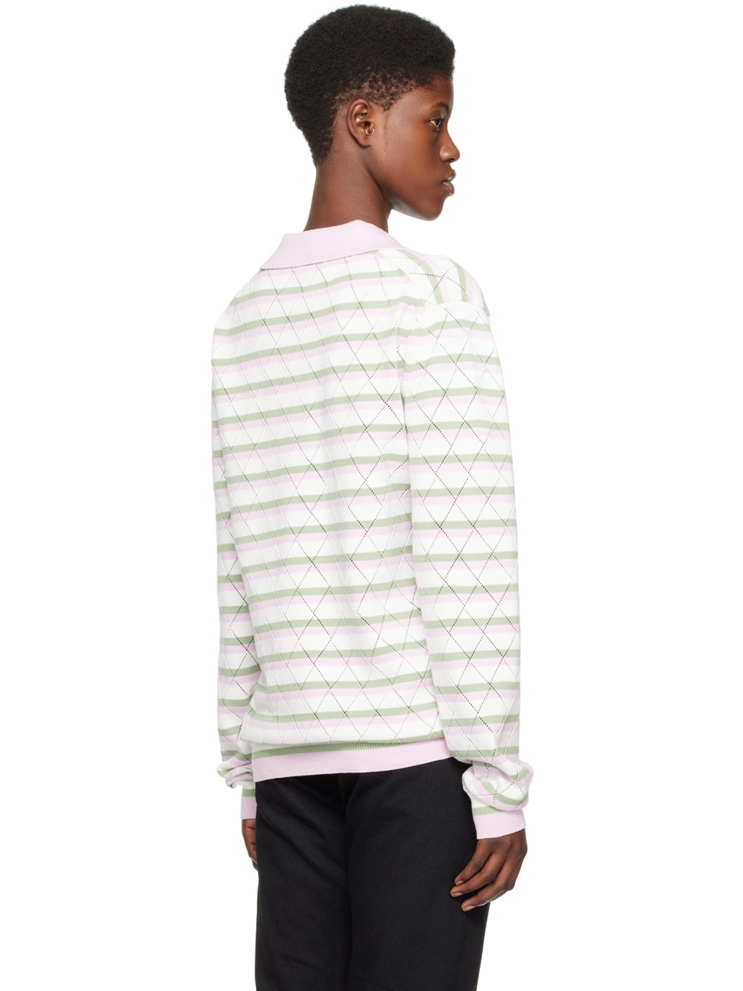 White & Pink Striped Polo - 3