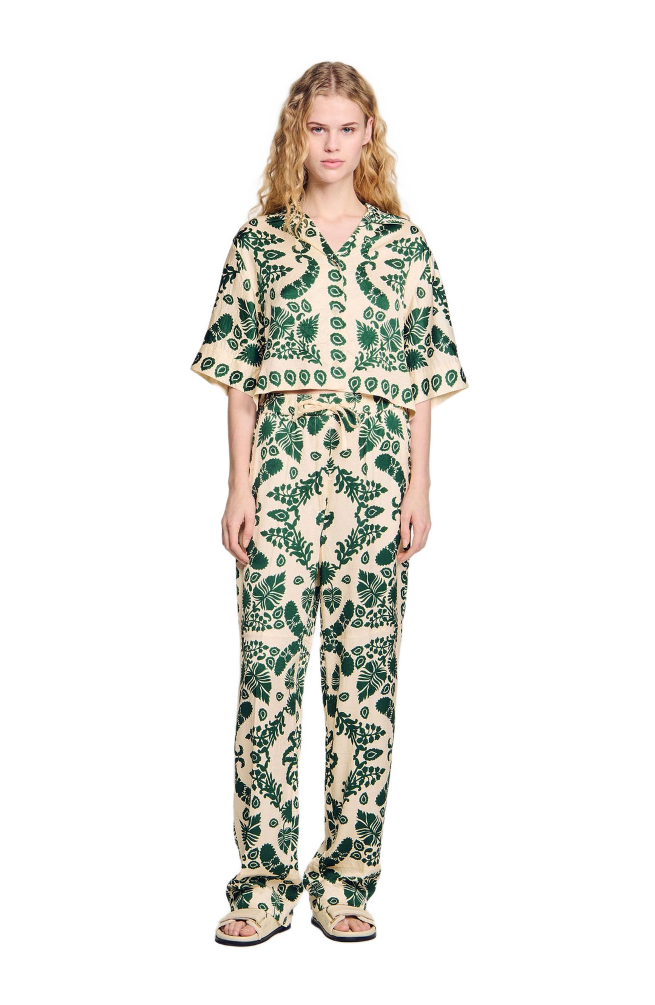 SANDRO Floral pants in Ecru /Green at Nordstrom - 3