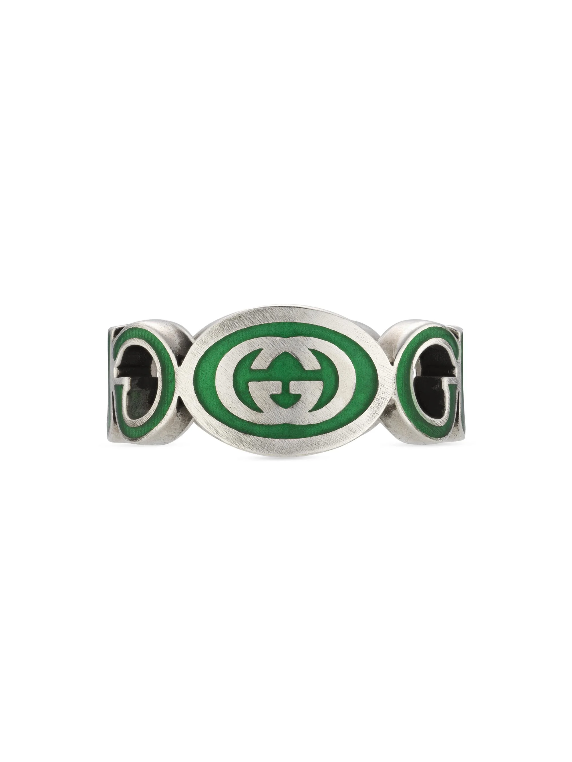Men's Sterling Silver Interlocking GG Logo Ring - Silver Green - 1