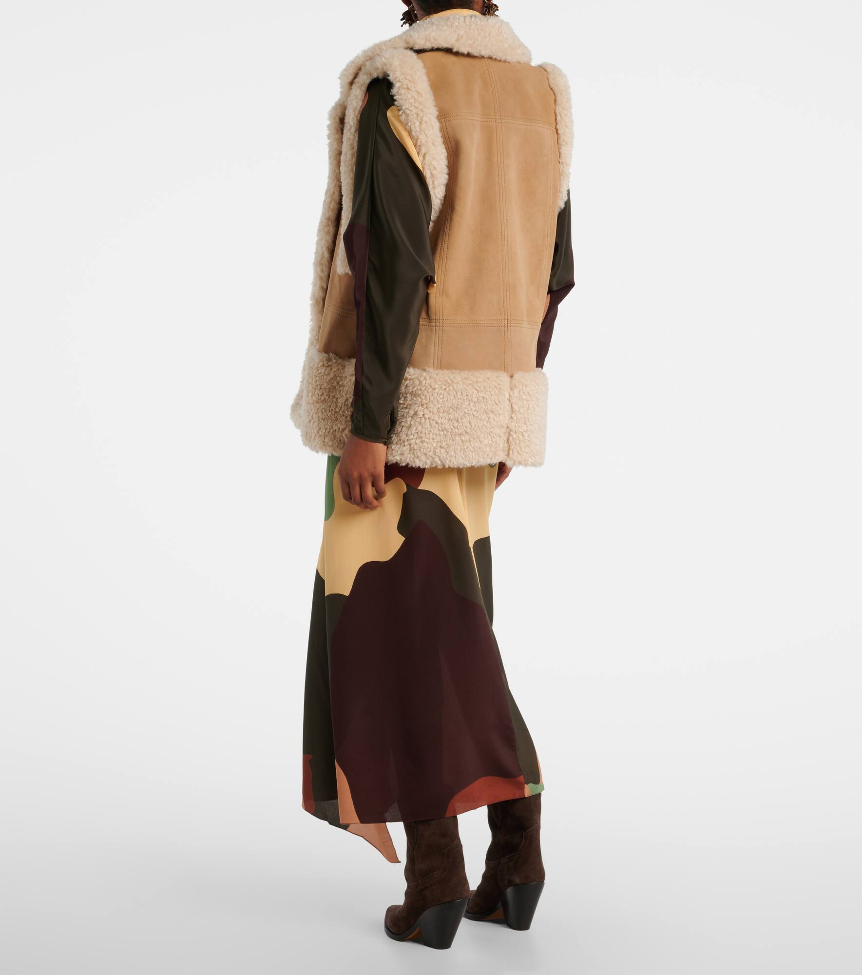 Faux shearling-trimmed suede vest - 3