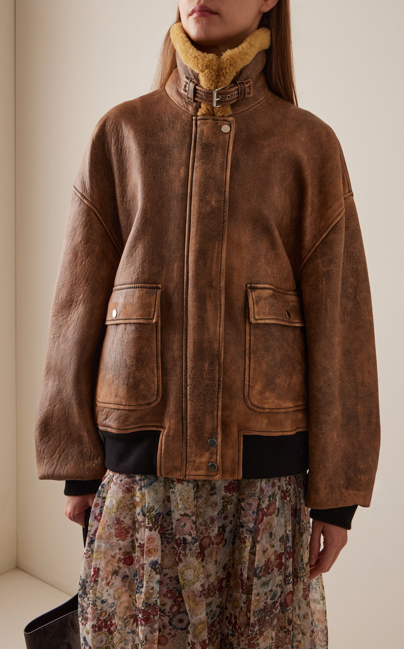 KHAITE Sandor Bomber Leather Jacket brown outlook