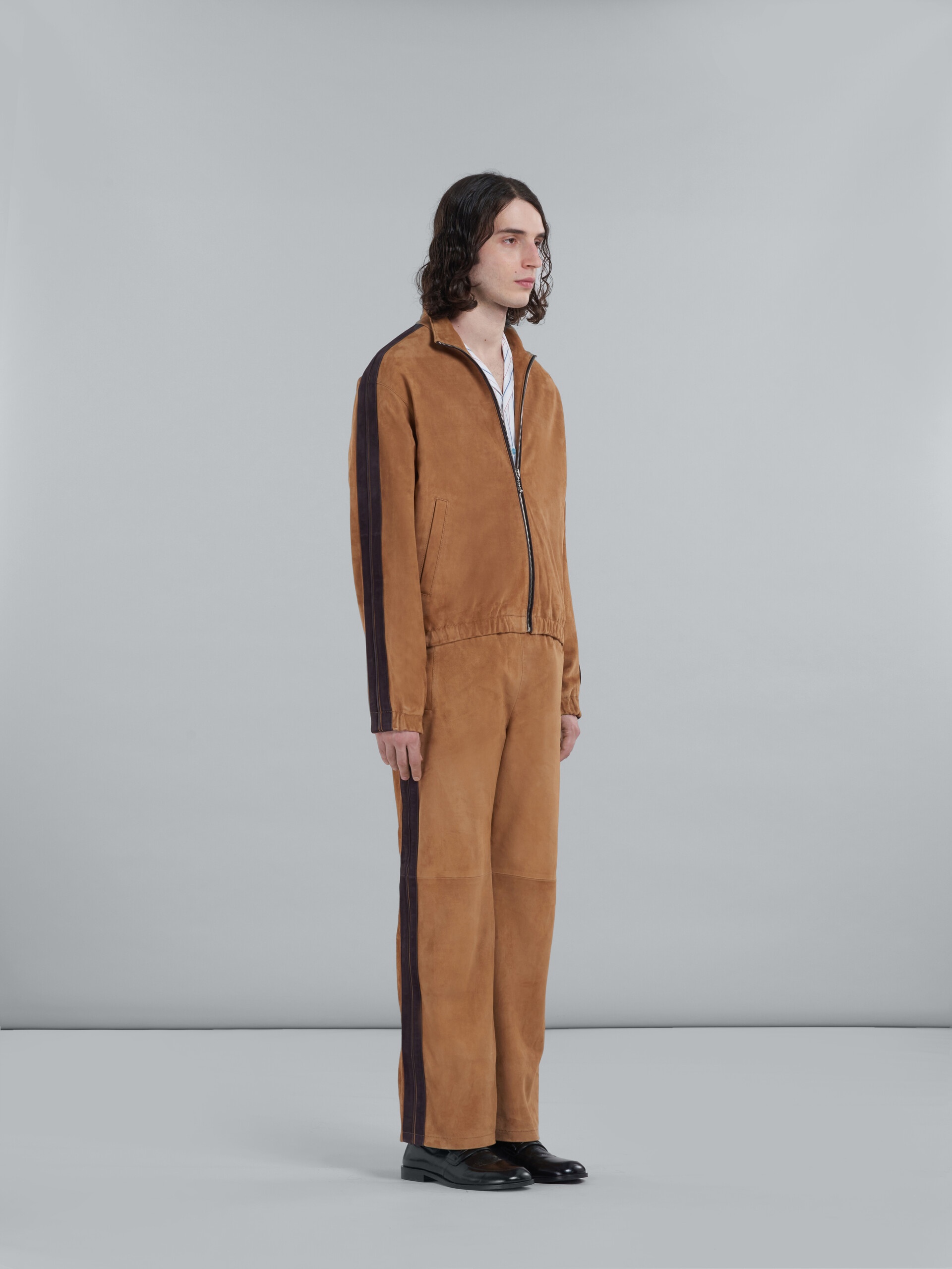 BROWN SUEDE BOMBER JACKET WITH NAPPA BANDS - 6