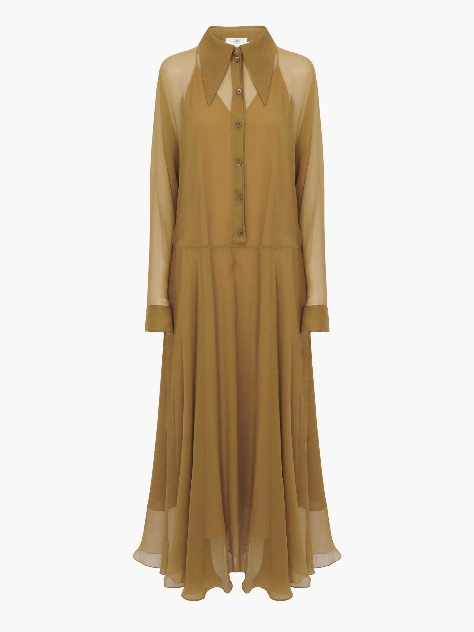 FLUID LONG SHIRT DRESS IN SILK MOUSSELINE - 2