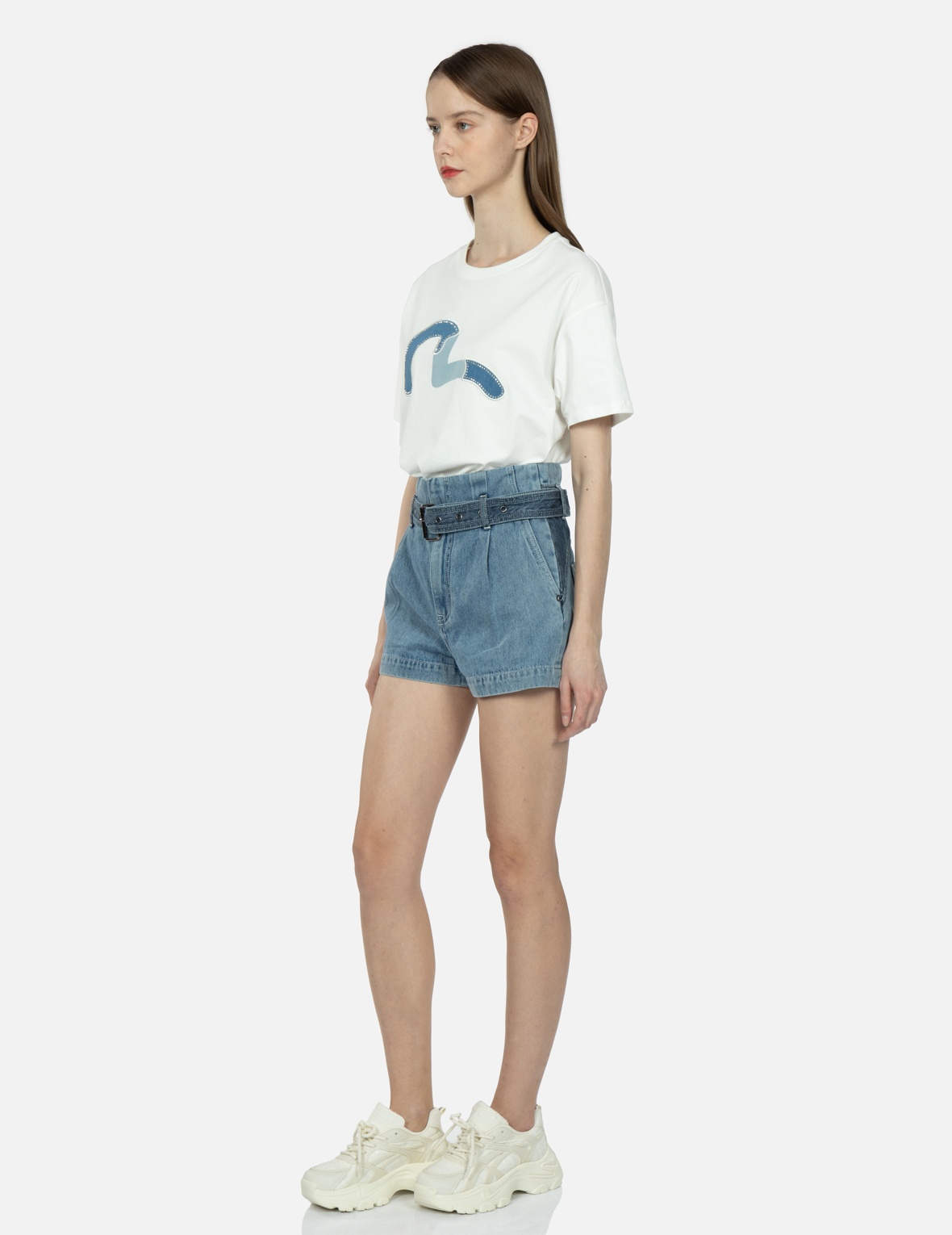 SEAGULL BLOCKING DENIM SHORTS - 4