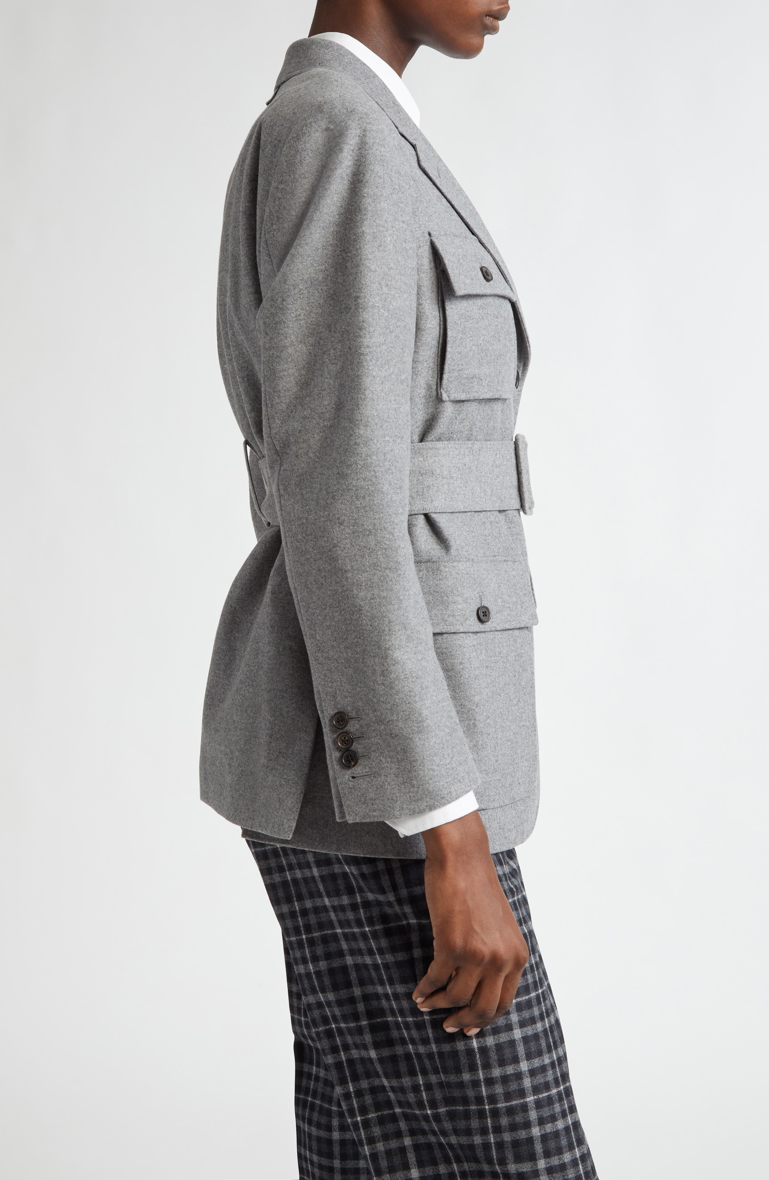 Thom Browne Wool Flannel Safari Jacket in Light Grey at Nordstrom - 4