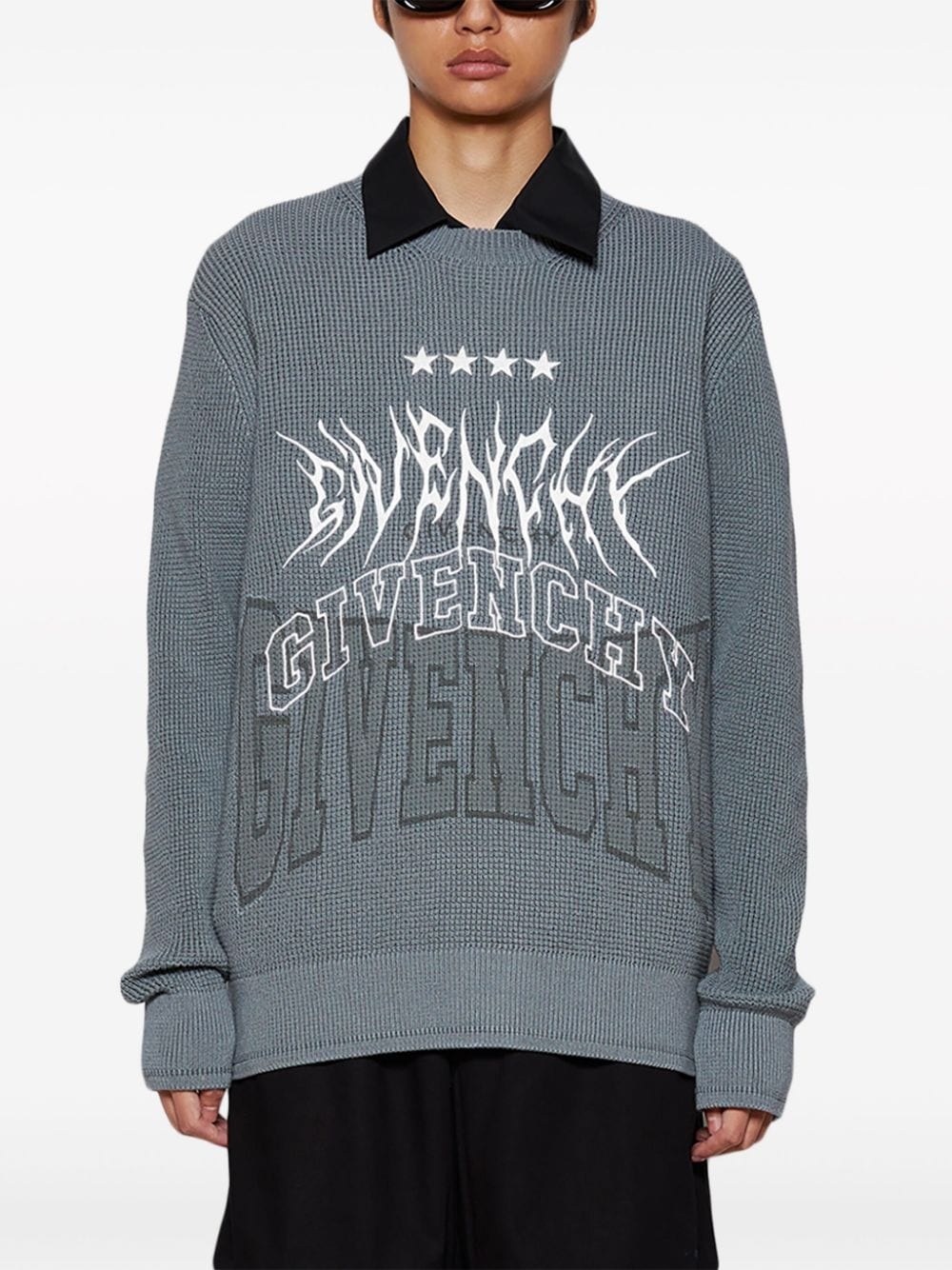 logo-embroidered waffle-knit jumper - 3