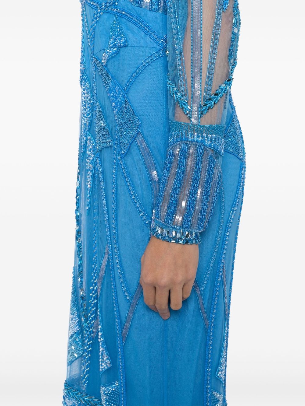 art deco-embroidered V-neck gown - 5