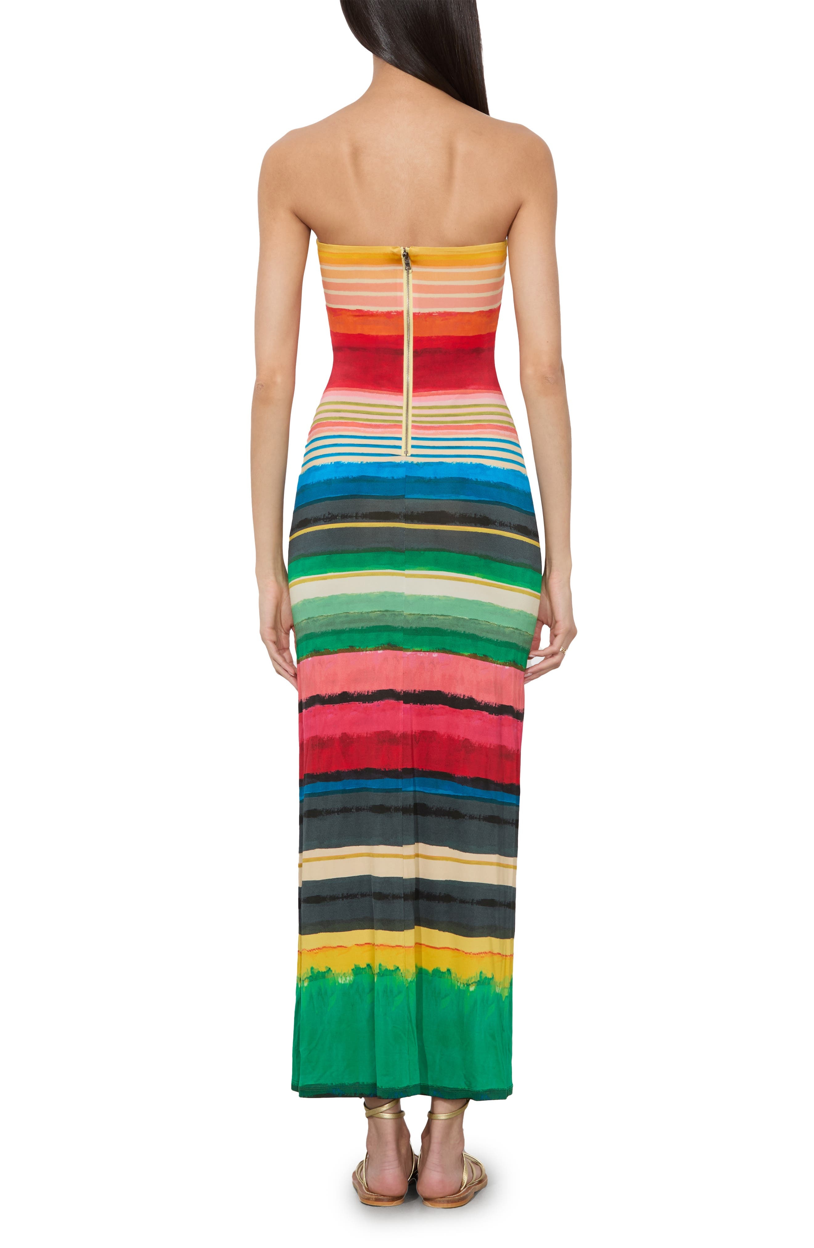 Alice + Olivia Delora Stripe Strapless Midi Dress in Rainbow Reef at Nordstrom - 2