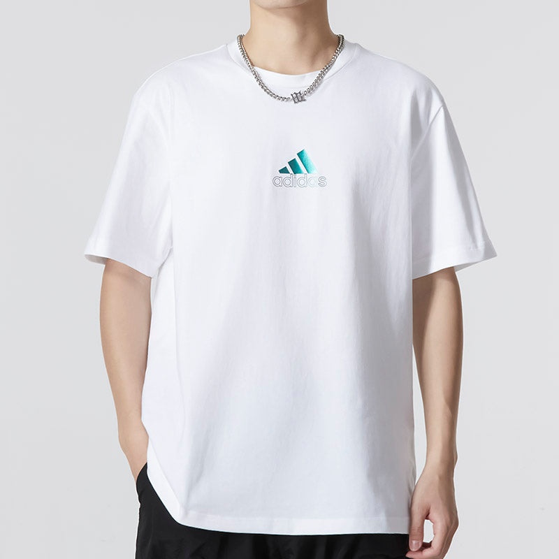 Men's adidas U JF SS Tee 2 Logo Athleisure Casual Sports Round Neck Short Sleeve White T-Shirt HM297 - 3