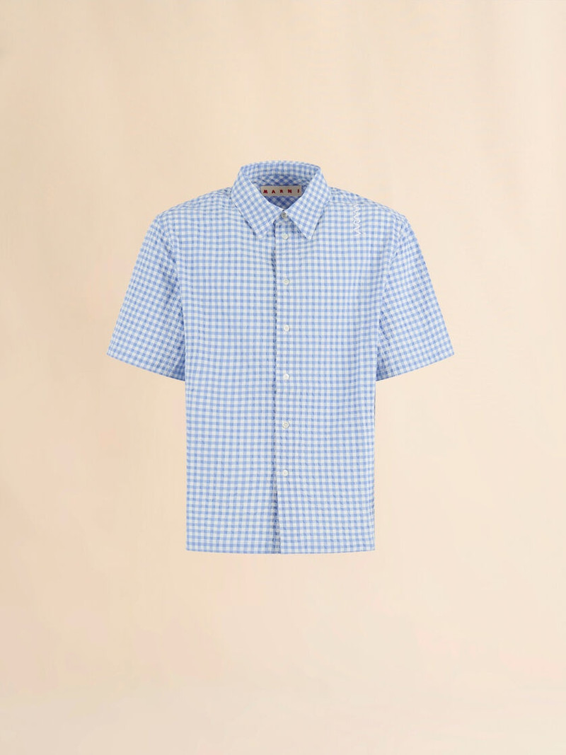 LIGHT BLUE AND WHITE SEERSUCKER CHECKED SHIRT 1