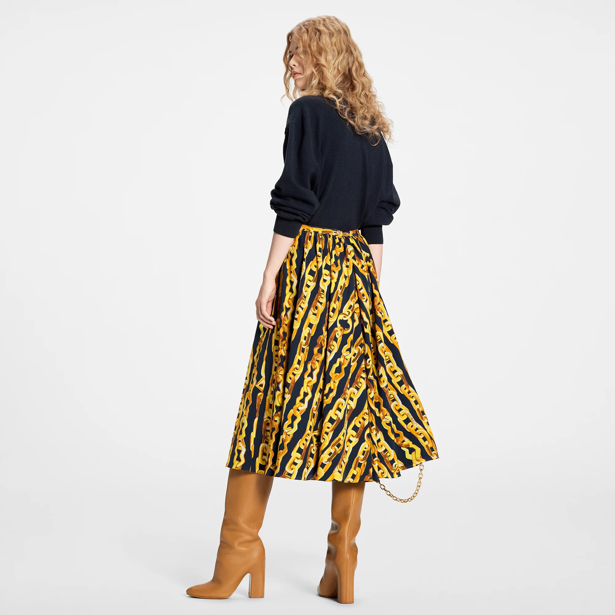 Chain Print Silk Midi Skirt - 3