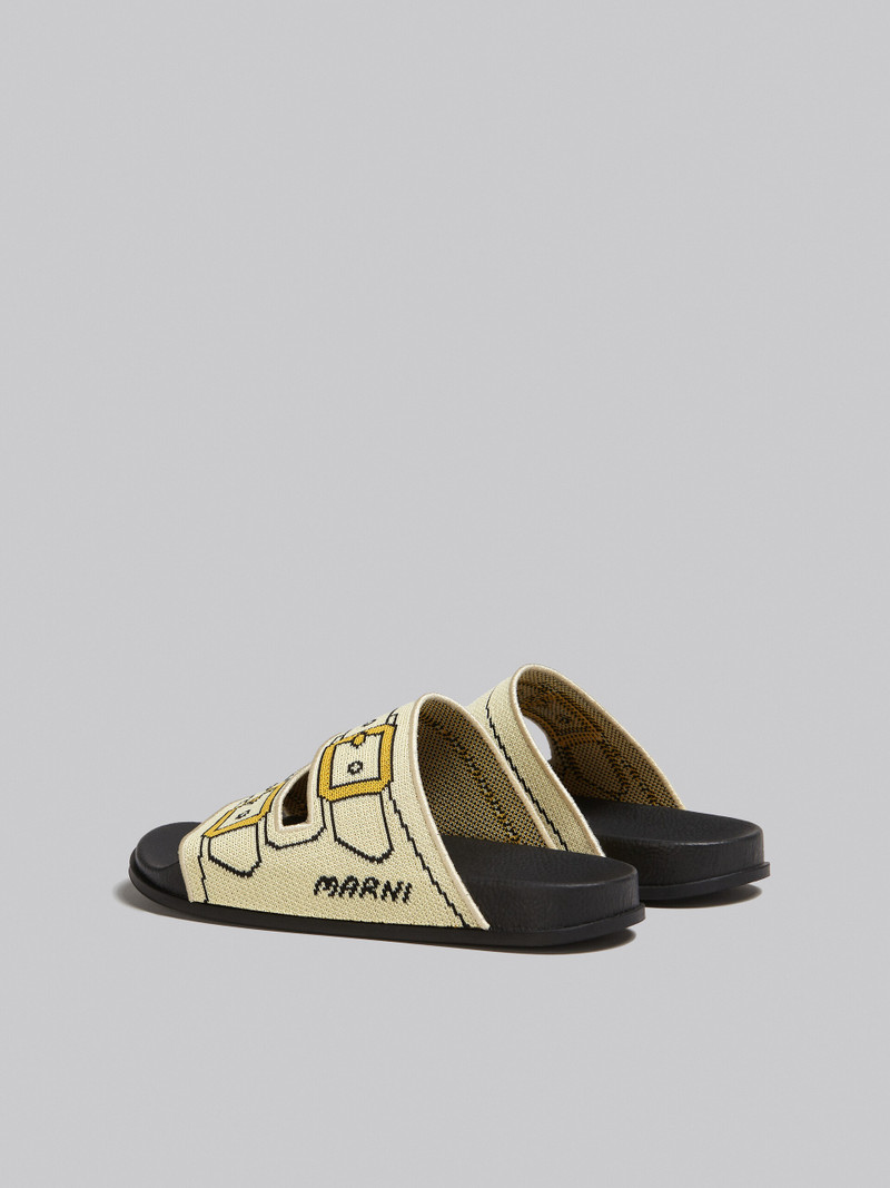 Marni ECRU AND GOLD TROMPE L'OEIL JACQUARD TWO-STRAP SLIDE outlook