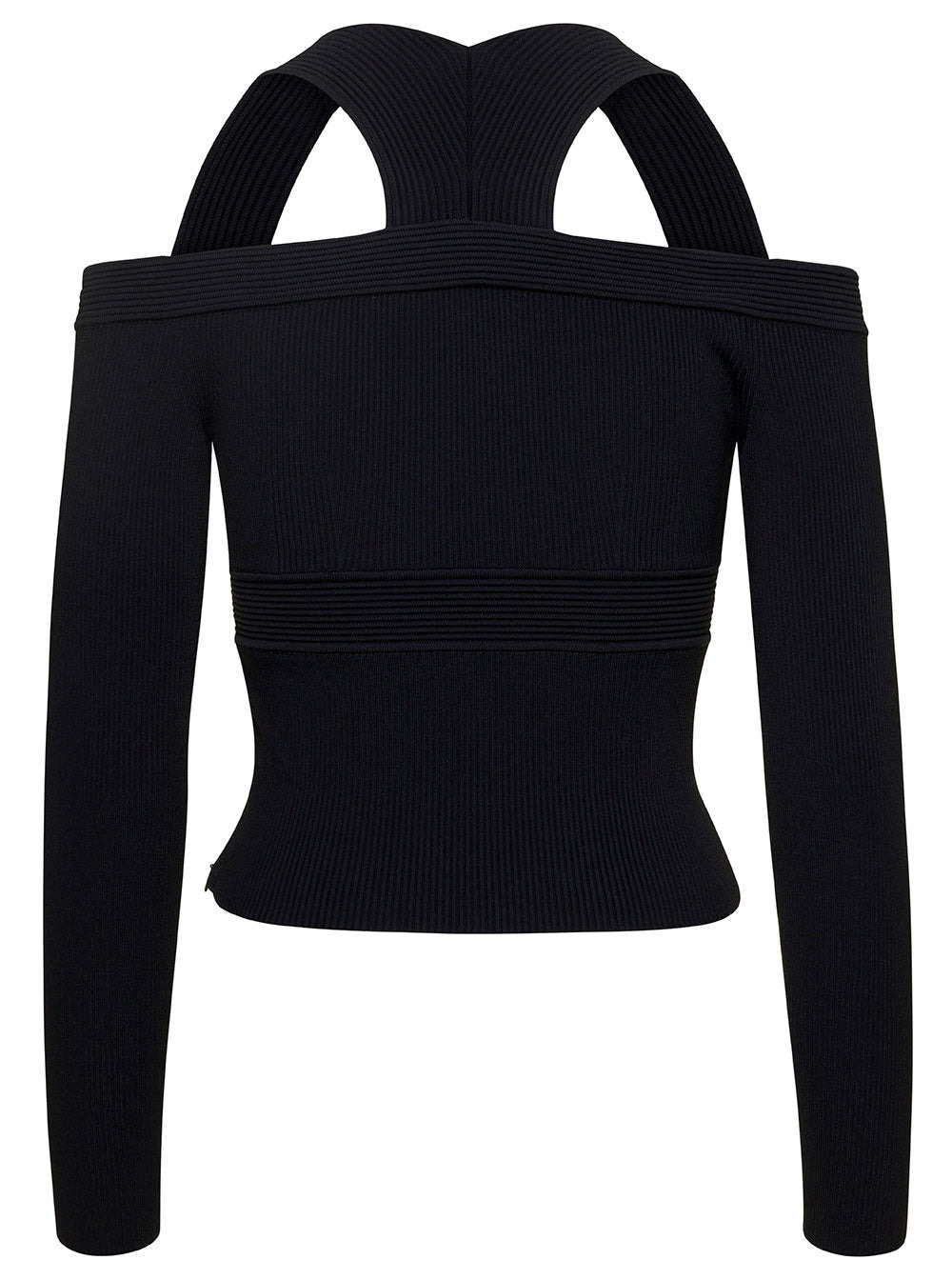 Alexander Mcqueen Women Black Cropped Top With Cut-Out Details Black In Jersey Stretch Woman - 2