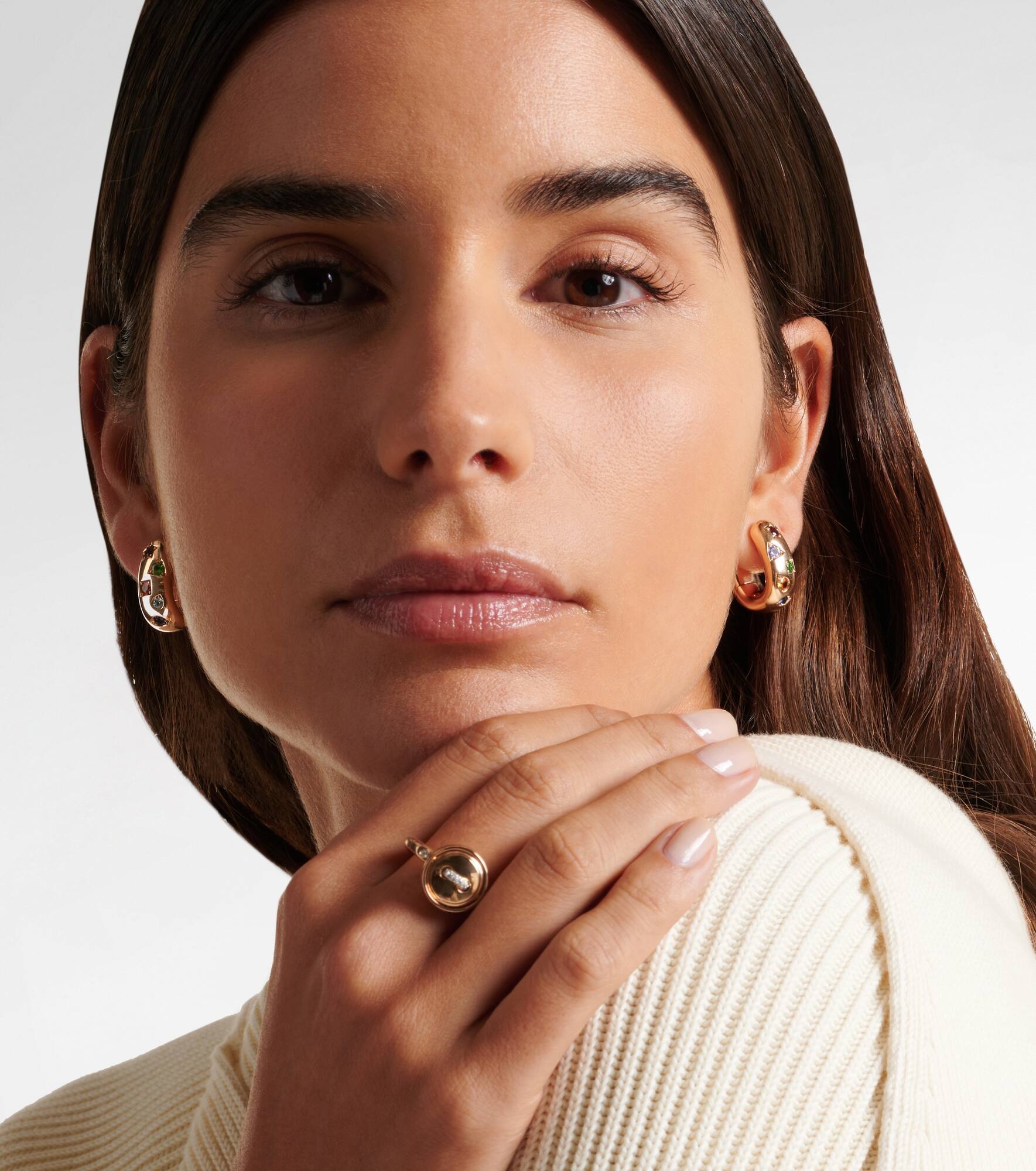 Iconica 18k rose gold hoop earrings with gemstones - 2
