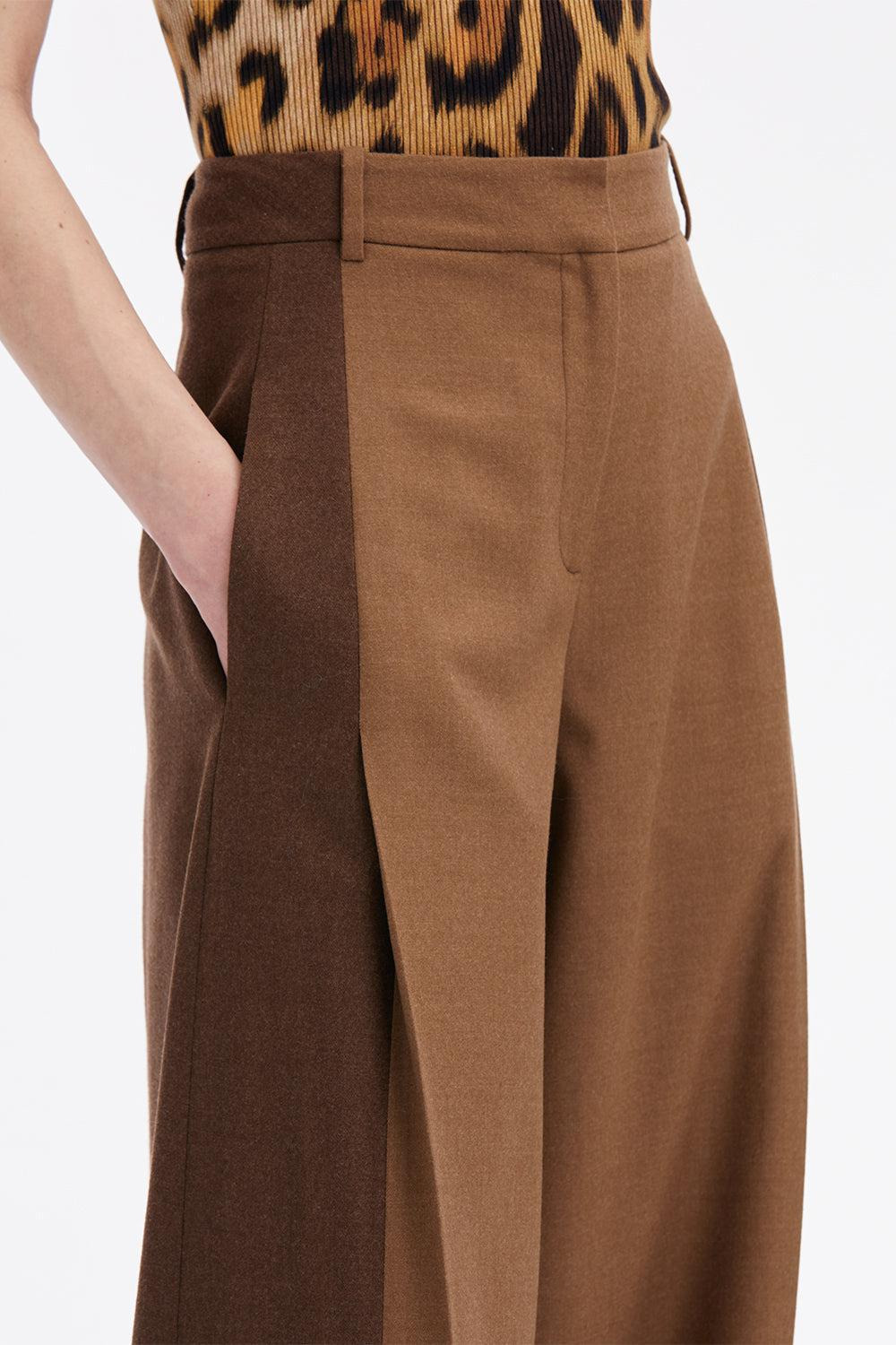 Mixed Pleated Wide-Leg Pants - 6