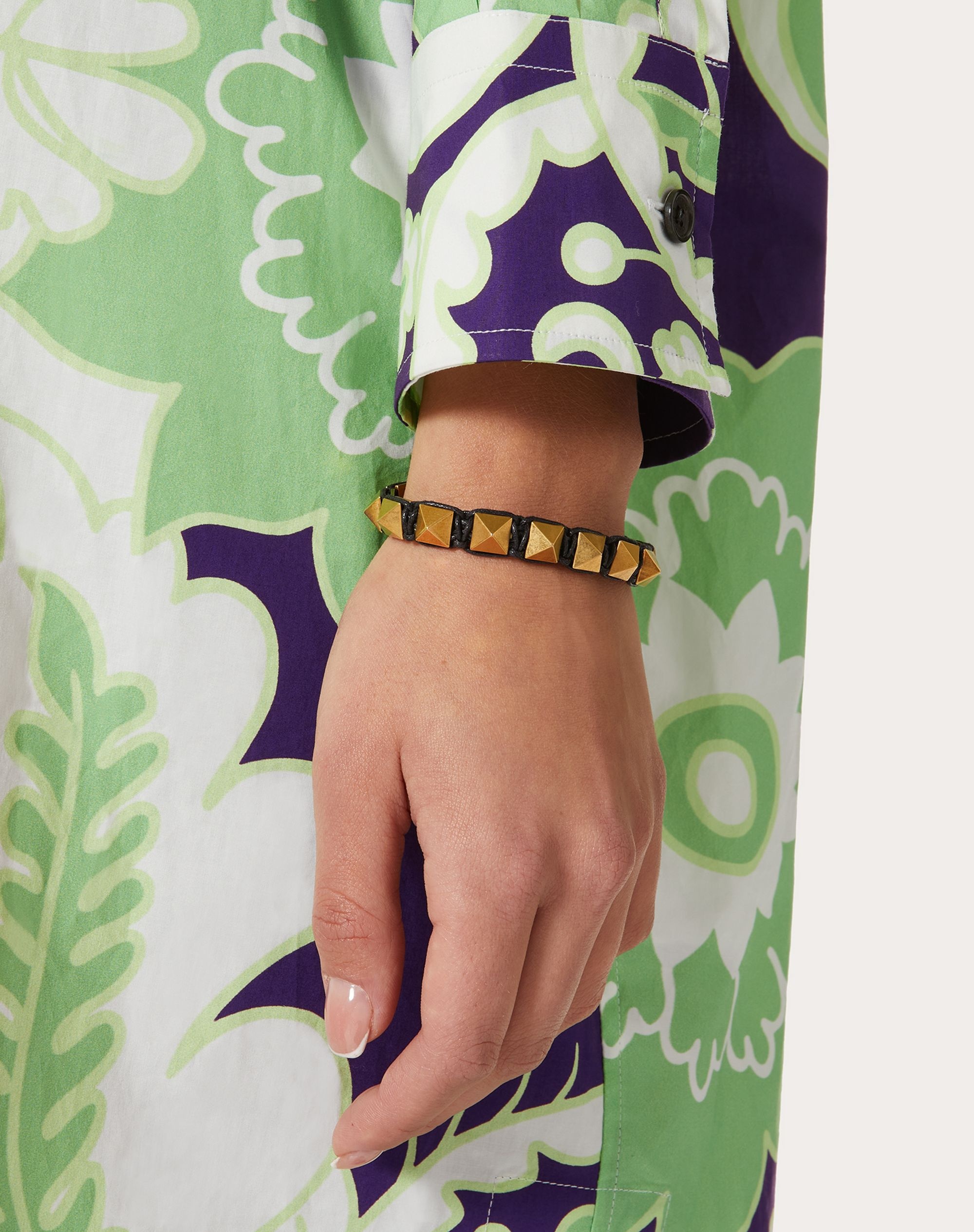 Rockstud Bracelet in Waxed Cotton and Metal - 5