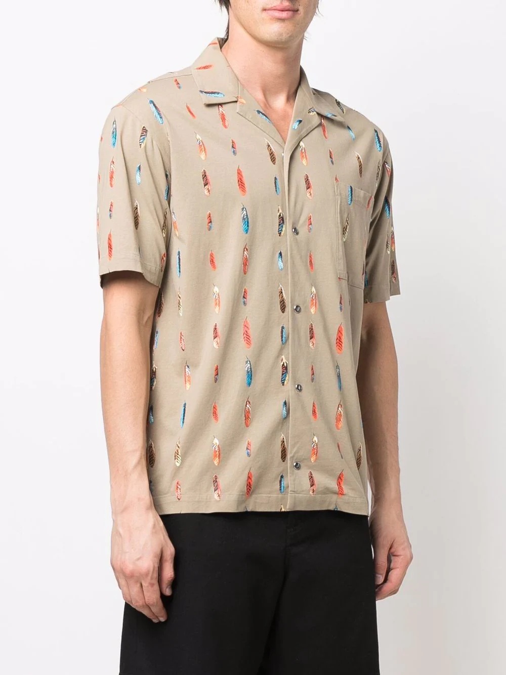 feather print short-sleeved shirt - 3