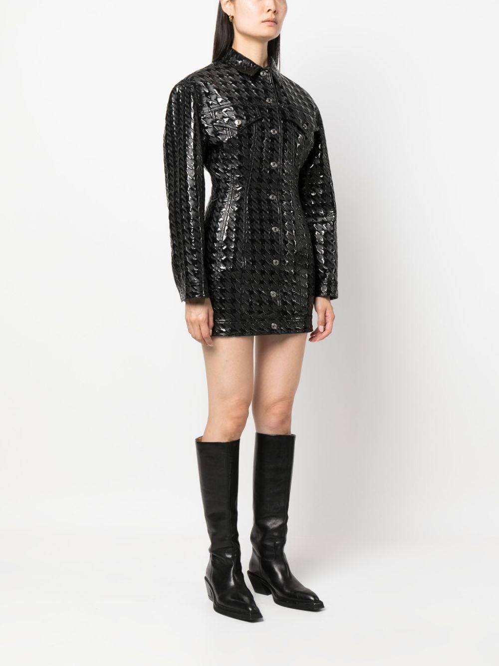 embossed-pattern faux-leather shirt jacket - 3