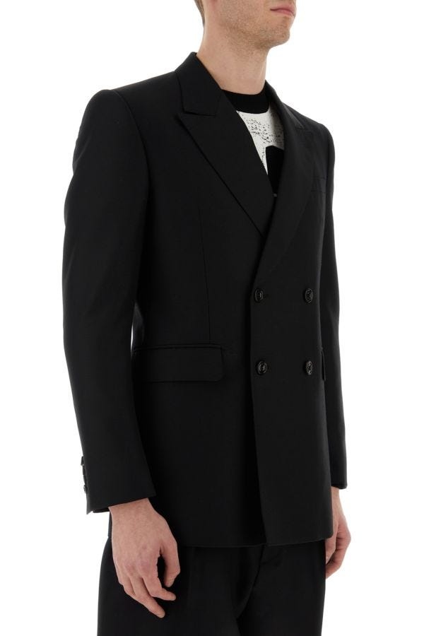 Black wool blend blazer - 4