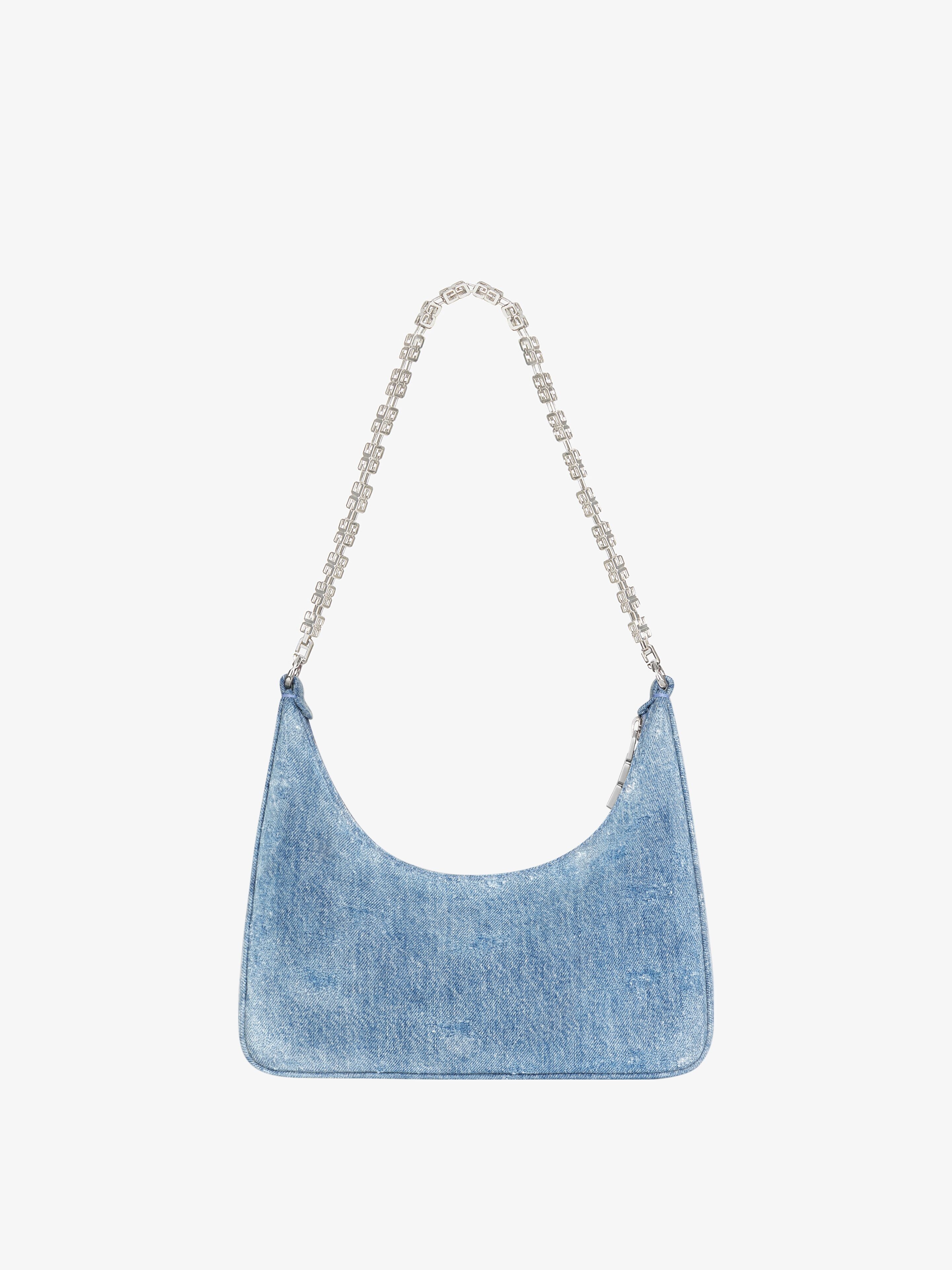 SMALL MOON CUT OUT BAG IN WASHED DENIM WITH CHAIN - 4