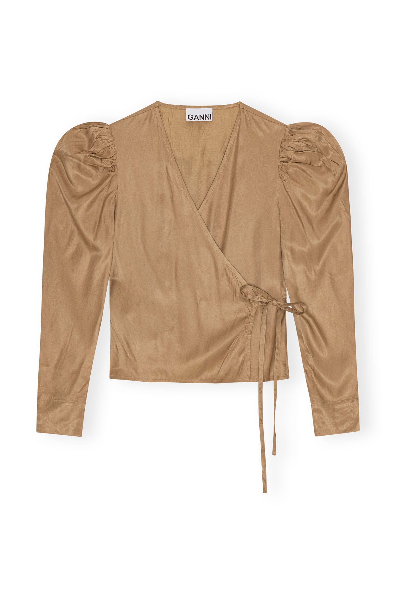 BROWN TWILL WRAP BLOUSE - 1