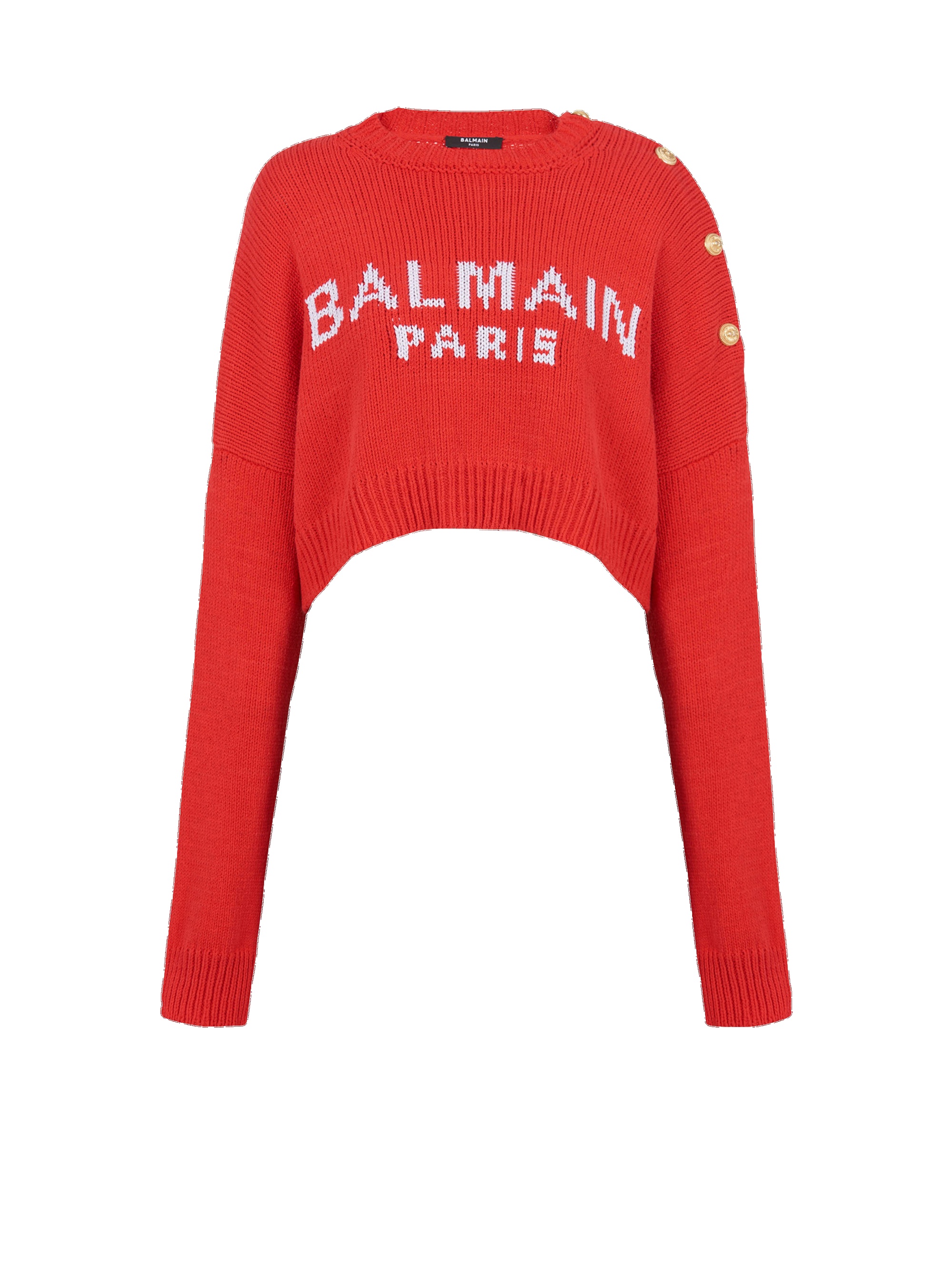 HIGH SUMMER CAPSULE - Cropped knit sweater with Balmain logo print - 1