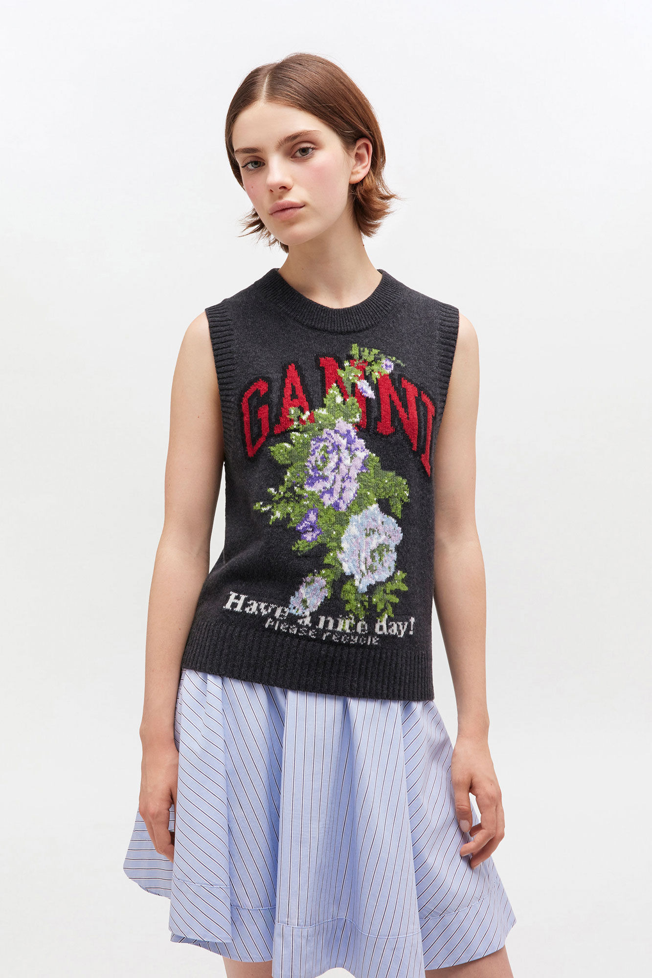 DARK GREY ROSE WOOL VEST - 2