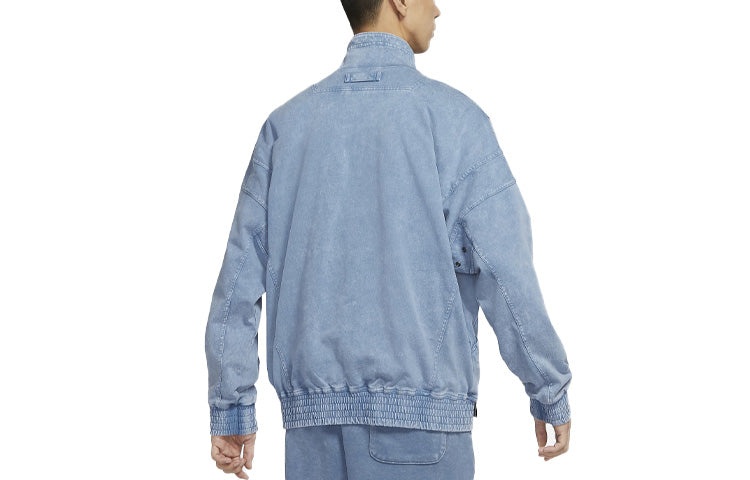 Men's Nike Sportswear Solid Color Logo Casual Denim Long Sleeves Stand Collar Autumn Blue Jacket DV3 - 2