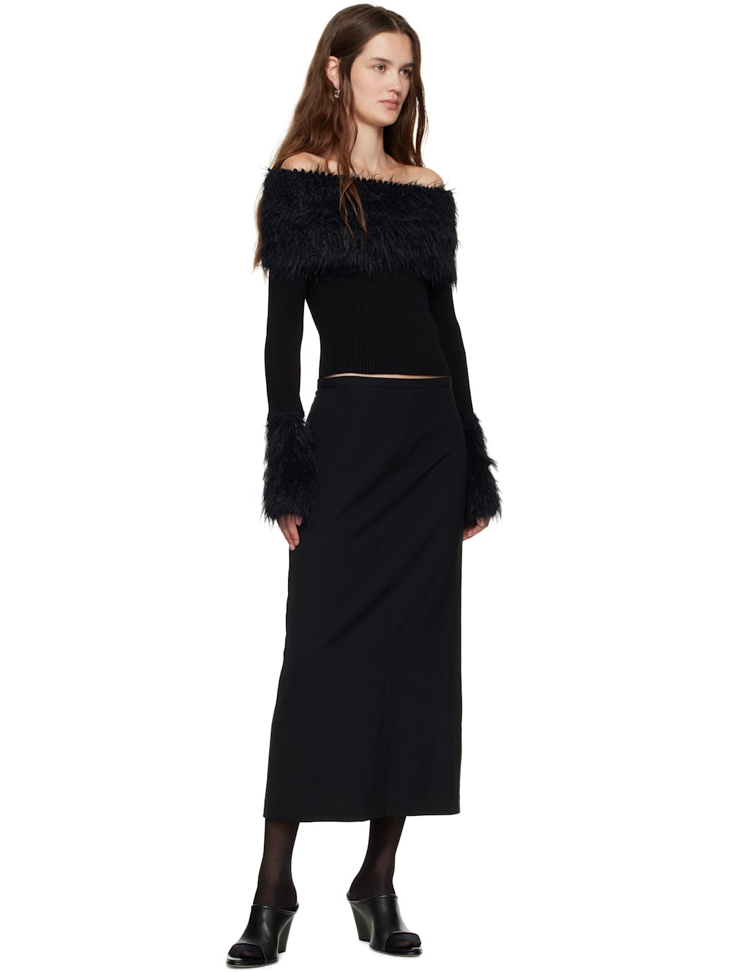 Black Viscose Ribbed & Hairy Sweater - 4
