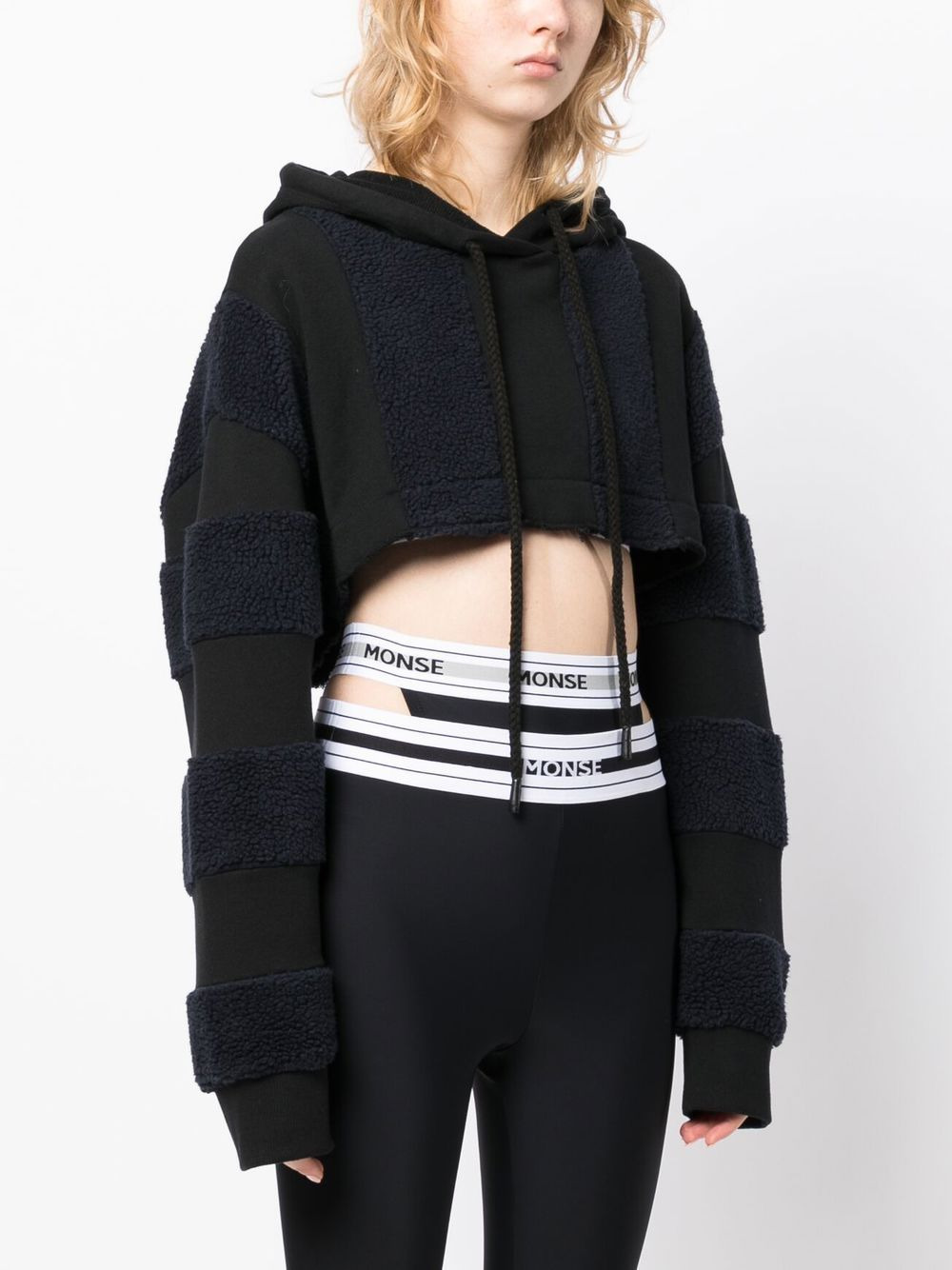 panelled cropped hoodie - 3