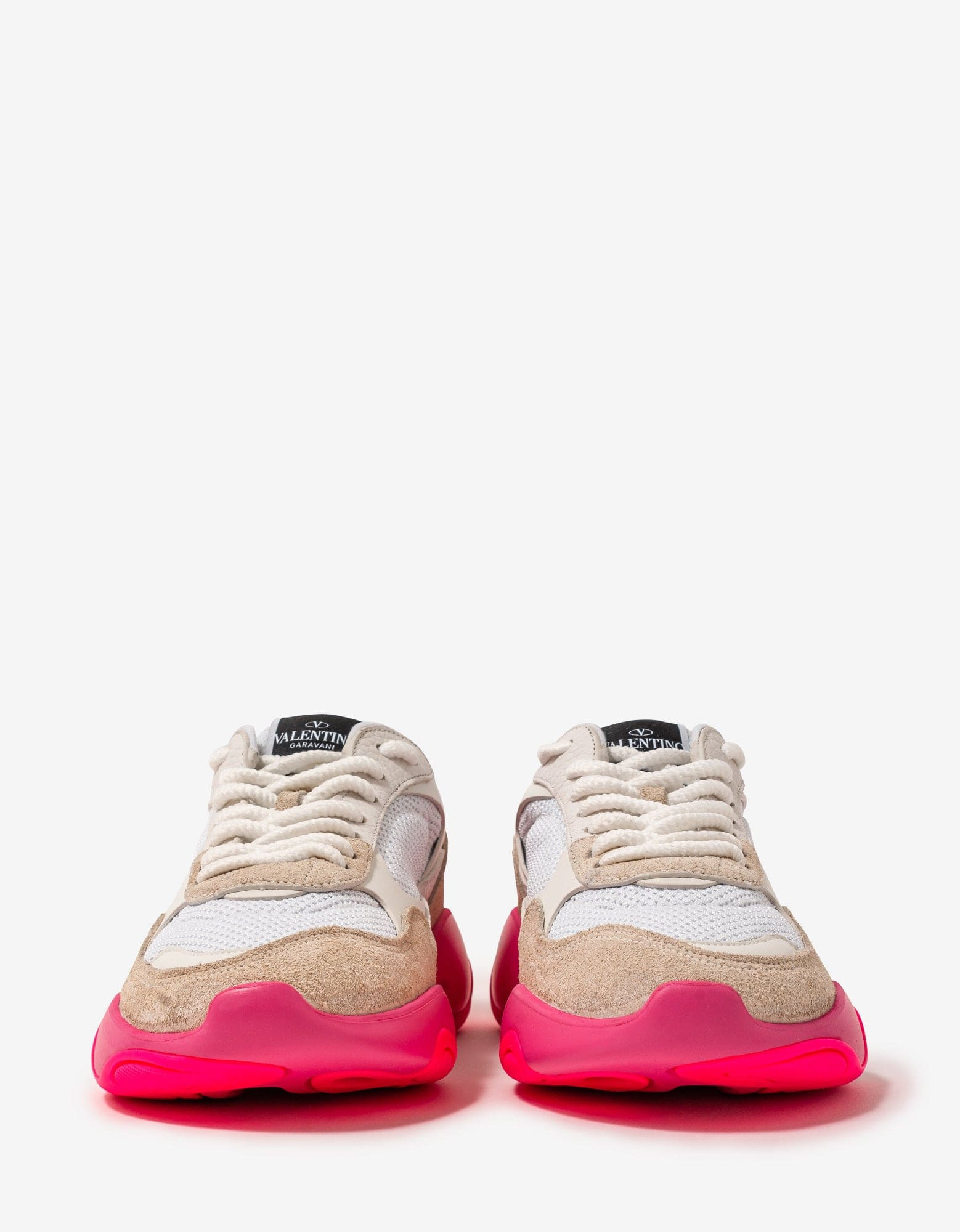 Valentino White Bubbleback Mesh and Suede Trainers - 6