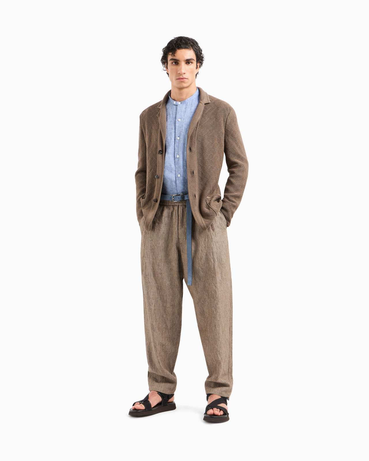 SINGLE-BREASTED JACKET IN A JACQUARD COTTON KNIT - 2