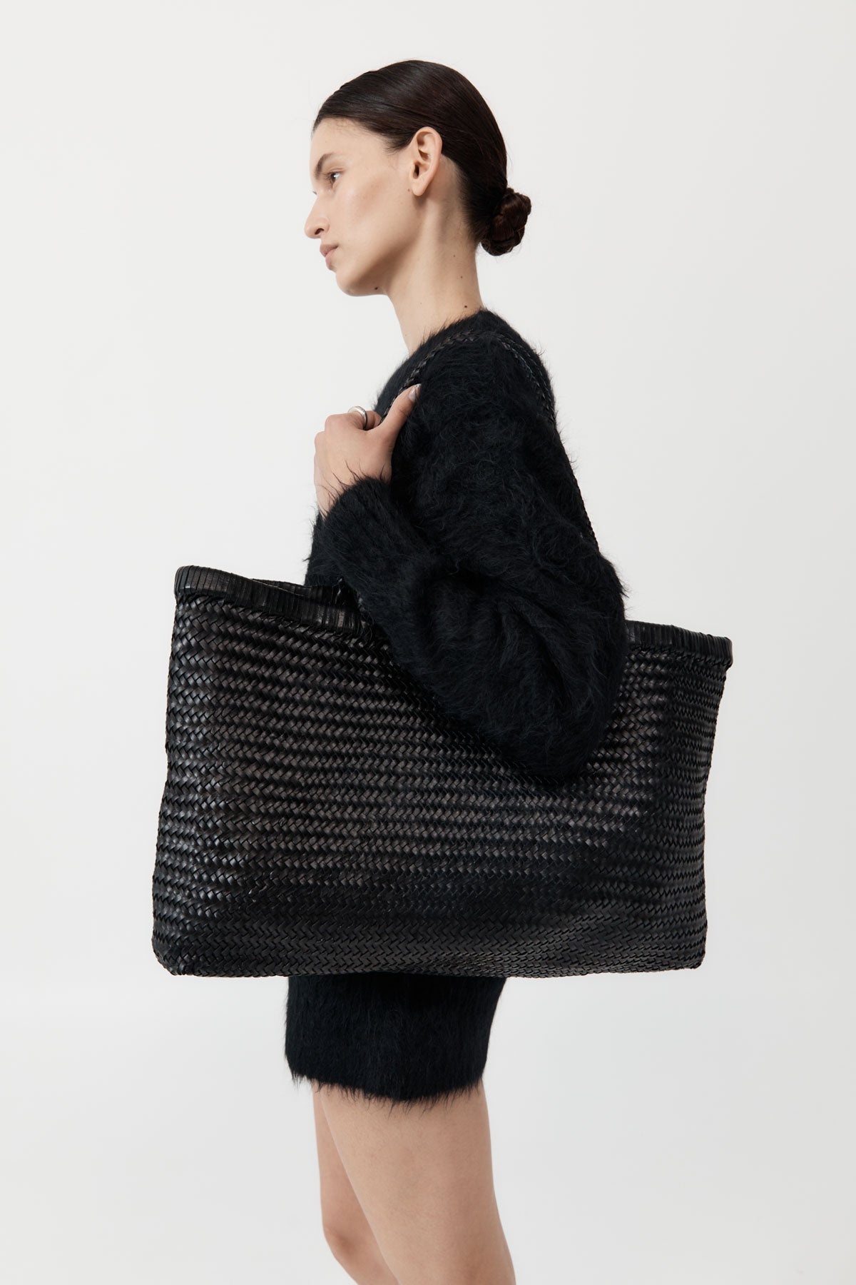 Wide Bagu Woven Tote - Black - 1
