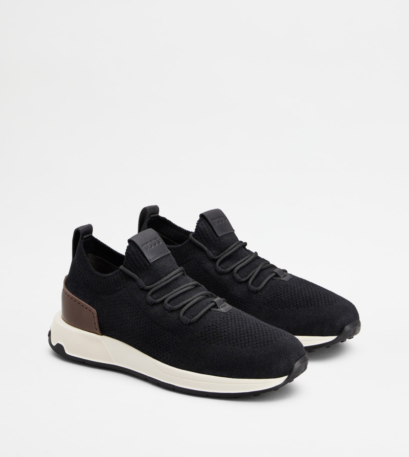 SOCK SNEAKERS IN TECHNICAL FABRIC AND LEATHER - BLACK, BROWN 2