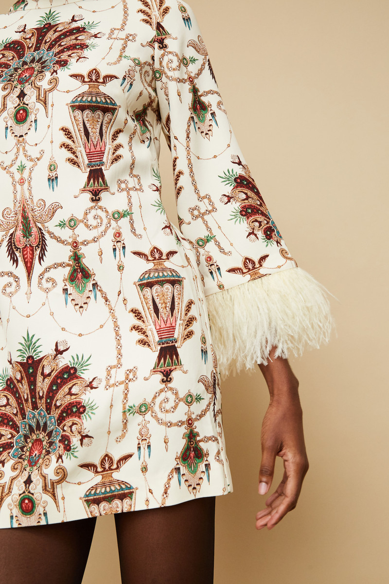 Vida Dress Feather-Trimmed, Medallion-Printed, Mod-Inspired Flair 4