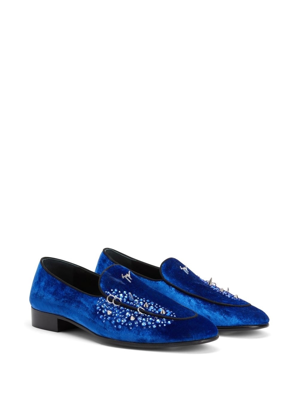 velvet-effect rhinestone loafers - 2