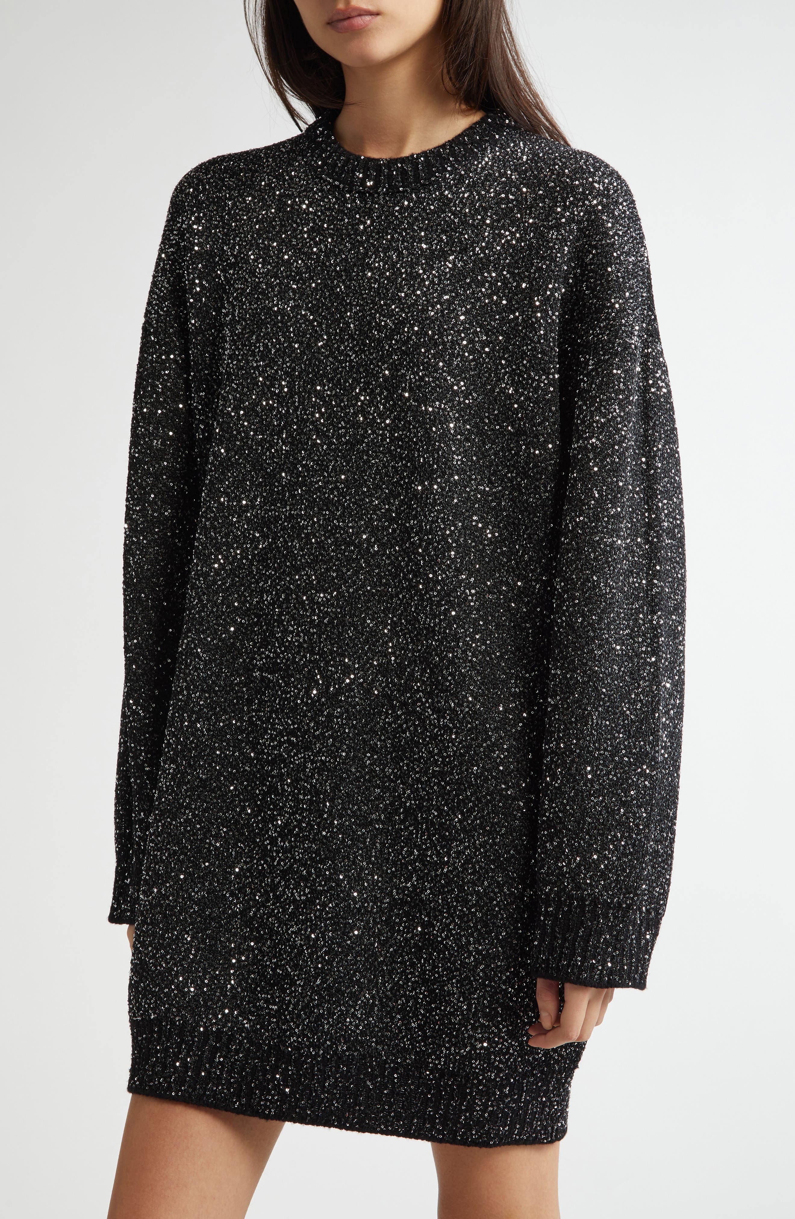 Golden Goose Sequin Wool Blend Oversize Sweater Dress in Black at Nordstrom - 4