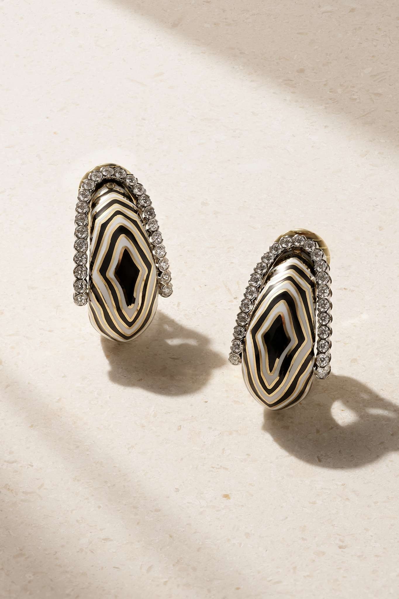 Vreeland Zebra 18-karat gold, platinum, diamond and enamel clip earrings - 1