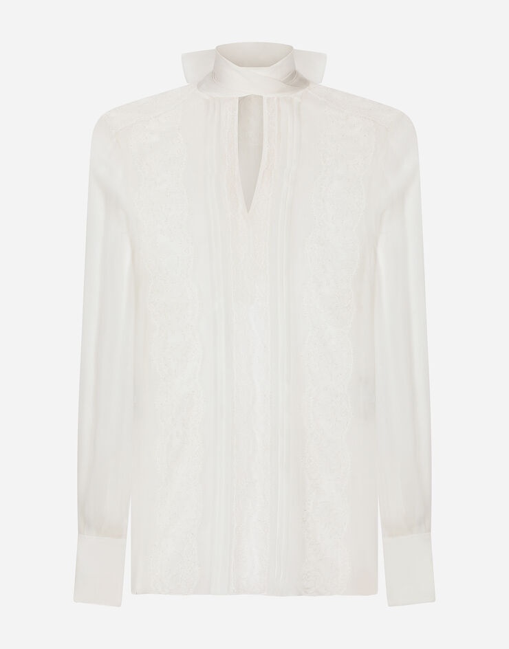 Chiffon and lace pussy-bow blouse - 1