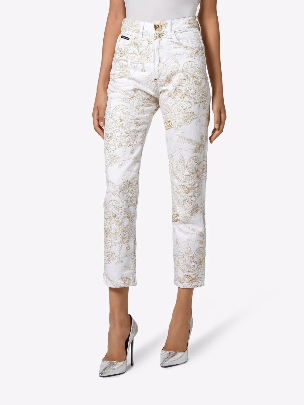 skeleton-print cropped jeans - 3