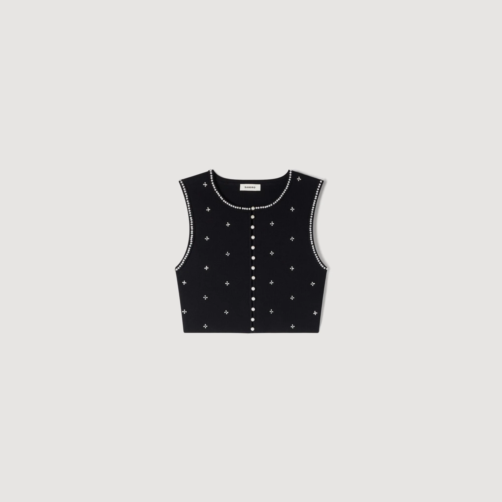 JEWELLED EMBROIDERED KNIT CROP TOP - 1