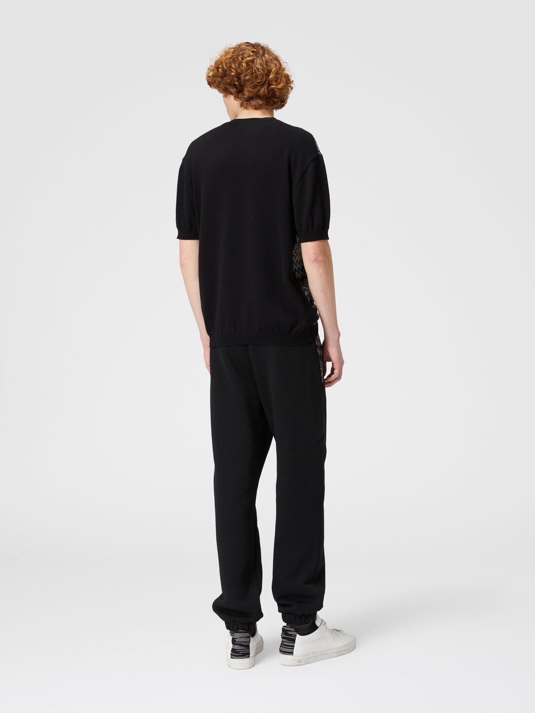 Zigzag cotton knit T-shirt with solid color inserts - 3