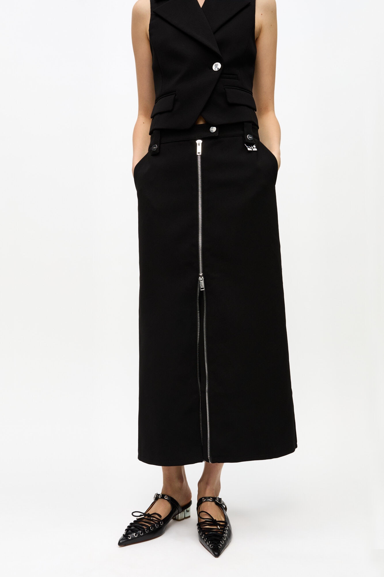 BLACK BONDED CREPE SKIRT - 3